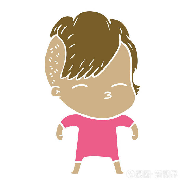 扁平颜色风格卡通眯眼女孩