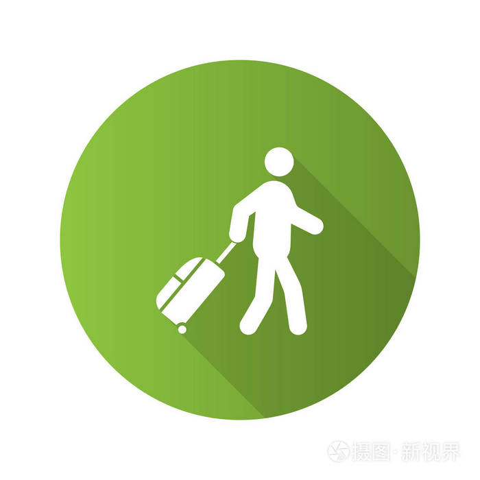 人与行李平面设计长阴影字形图标.游客, 旅行者.乘客.矢量剪影插图