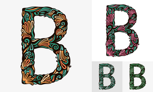 彩色花卉的字体。字母 b