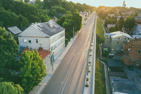 清晨。考纳斯市中心鸟瞰图。考纳斯是立陶宛第二大城市, 历来是经济学术和文化的主要中心。