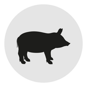 猪。猪剪影。圆圈 web 图标。手绘动物在孤立的背景。黑白插图