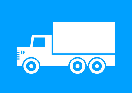 在蓝色背景上的白色卡车图标