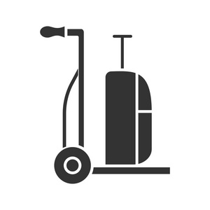 行李车标志符号图标。带行李的手提卡车。多莉车。剪影符号。负空间。矢量隔离插图