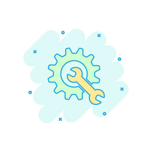 矢量卡通服务工具图标的漫画风格.齿轮与扳手标志插图象形文字.