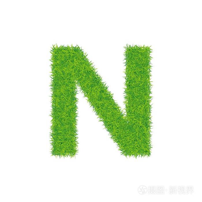 在白色背景上的绿草字母 n