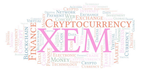 Xem 或 Nem 货币的硬币字云。只用文字制作的文字云