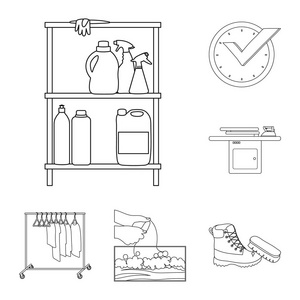 洗衣和清洁标志的矢量设计。洗衣店和衣物的汇集媒介例证