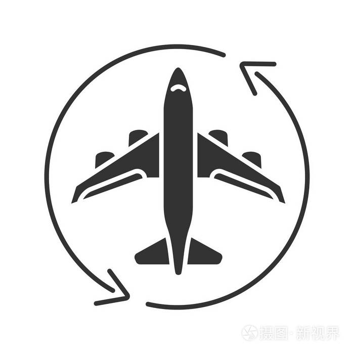 飞行过境标志符号图标.圈子箭头与飞机里面.飞机转移.航班管理.