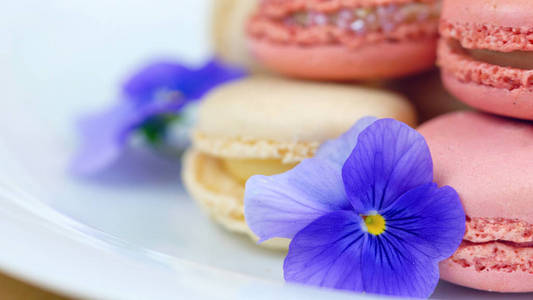 彩色 macaron 饼干特写