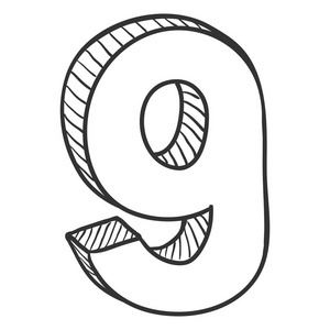 矢量手绘素描插图数字九.9的数字照片