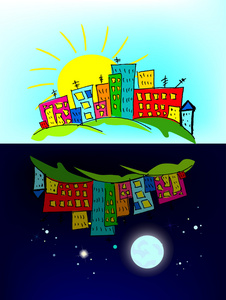 白天和夜晚的城市照片