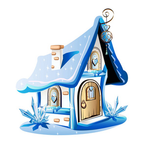 漫画金木研童话般的房子, 蓝色的水晶.矢量插图照片