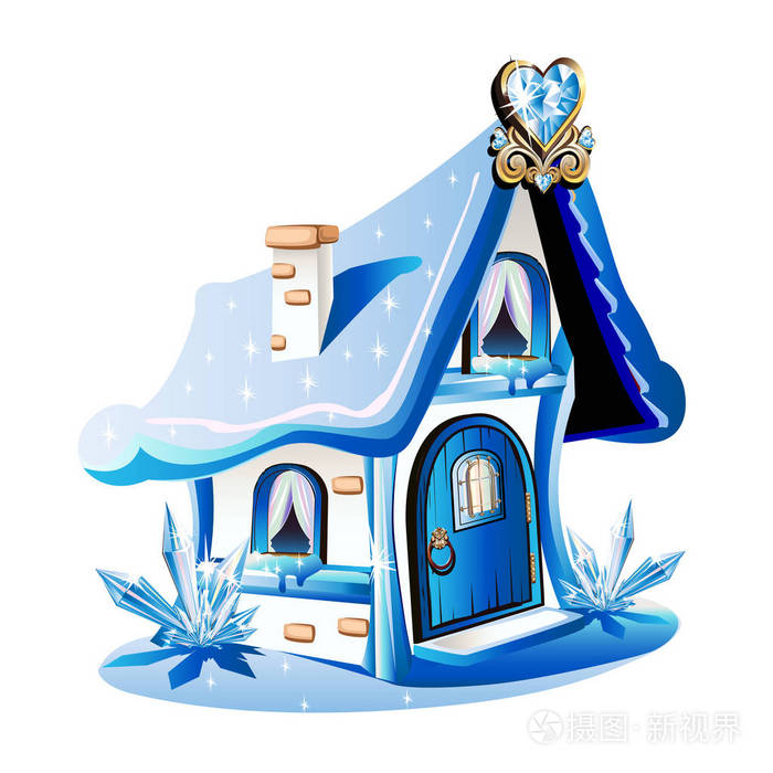 童话般的房子蓝色的水晶矢量插图