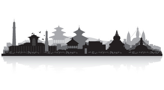 加德满都尼泊尔城市天际线剪影