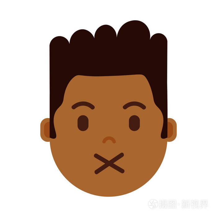非洲男童头部面部表情头像性格男子沉默面对不同男性情绪的概念平面