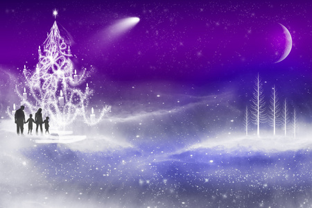 家人在一个下的圣诞节前夕行走照片