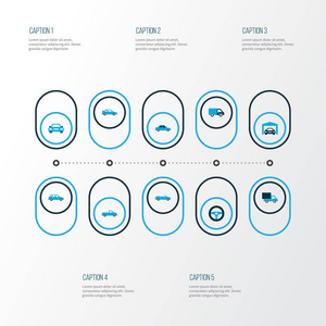 汽车图标彩色设置与卡车, 交叉, 两厢车和其他运动汽车元素。被隔绝的向量例证汽车图标