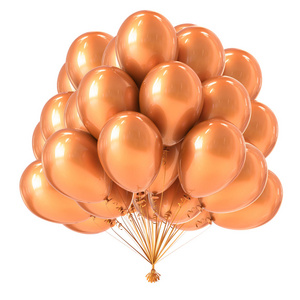 派对气球束金色皇家光泽。生日装饰氦气球组黄色。节日活动, 周年庆典, 嘉年华象征。3d 插图