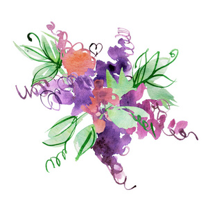 手绘抽象的紫色花朵。设计元素
