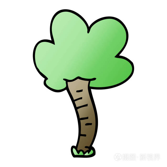 动画片涂鸦树在白色背景