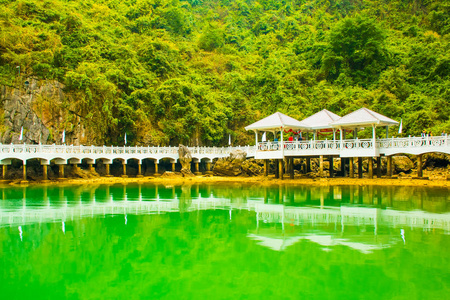 越南下龙湾的绿色海水水图片