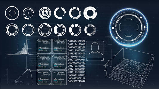 用于显平接口的元素。数字数据, 业务抽象背景。显示器 ui