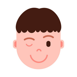 男主角 emoji 表情人物图标, 面部表情, 头像人物, 男人眨眼面对不同男性情绪的概念。平面设计