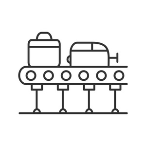 回收你的行李行李传送带线性图标.行李回收.细线插图.行李输送带.