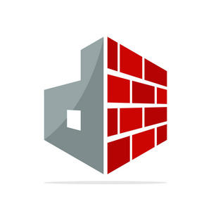 建筑业务的初始标志图标与红砖和字母 d 的组合的概念