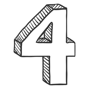 矢量手绘素描插图数字四.4的数字照片