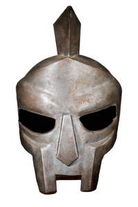 角斗士头盔古罗马角斗士重建。在白色背景下隔离