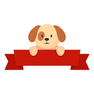 狗红色横幅图标, 扁平风格