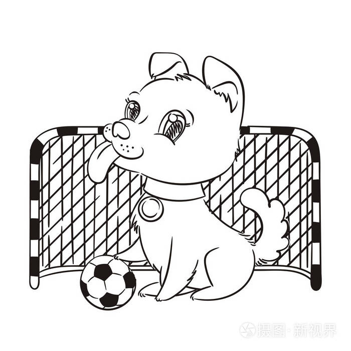 可爱的小狗与足球, 卡片或打印概念插画-正版商用图片08hdmi-摄图新