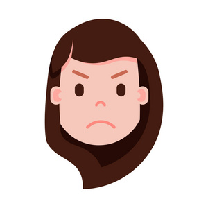 女孩头 emoji 表情与面部情感, 化身字符, 妇女哀伤的面孔以不同的女性情感概念。平面设计