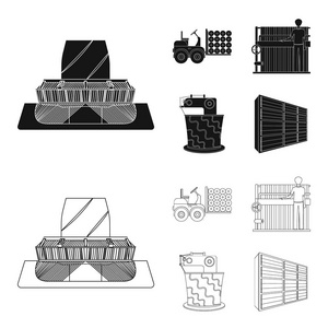 设备机器叉车等网页图标以黑色轮廓样式。纺织, 工业, 组织, 图标集合收藏
