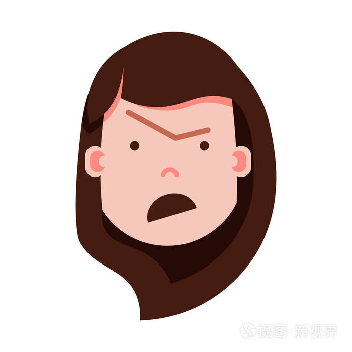 女孩头 emoji 表情与面部情感, 化身字符, 妇女愤怒面孔以不同的女性