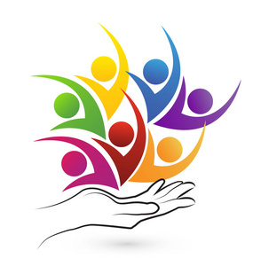 关爱的手和一群友善的人图标照片