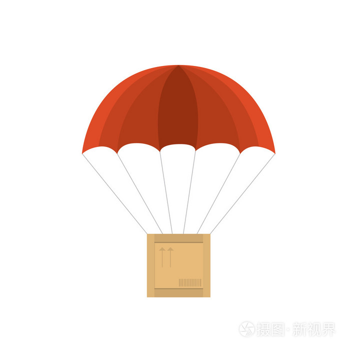 矢量图的板条箱与红色降落伞