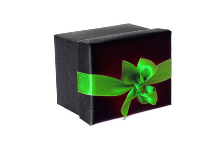 黑色礼品盒, 绿色缎带蝴蝶结