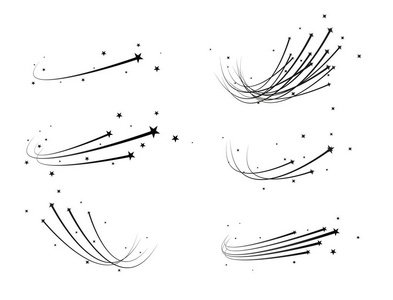 抽象流星矢量黑色流星, 白色背景上的优雅星迹流星体, 彗星, 小行星