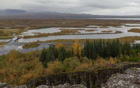 在冰岛西南部的 thingvellir ingvelli 国家公园全景