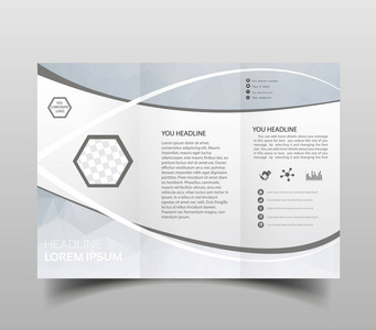具有高科技多边形背景的矢量现代三折小册子设计模板