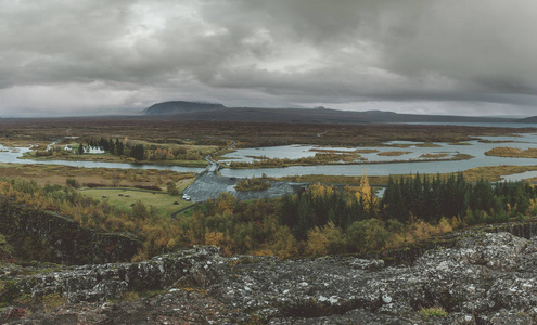 在冰岛西南部的 thingvellir ingvelli 国家公园全景