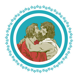 同性情侣接吻。两个男人接吻的矢量颜色插图
