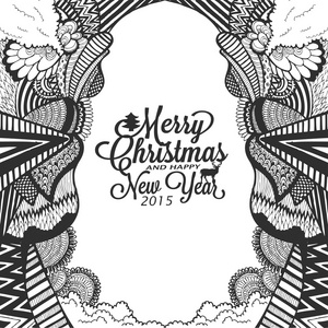 圣诞节和新年快乐涂鸦素描与排版