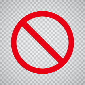 禁止符号, 警告.以红色结束透明检查器背景的矢量插图照片