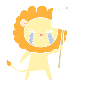 平板颜色风格动画片哭泣狮子与标语牌
