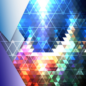 多彩蓝色几何背景，抽象三角形图案矢量
