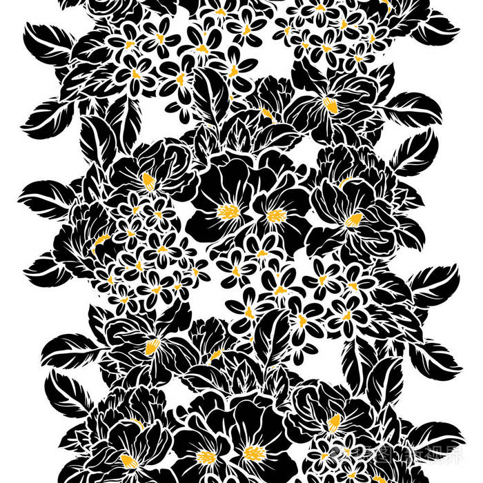 无缝复古风格的花卉图案.黑白相间的花元素