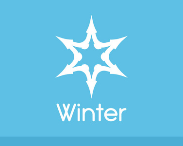 冬季雪花符号白色查出的蓝色。冻霜星的矢量标志